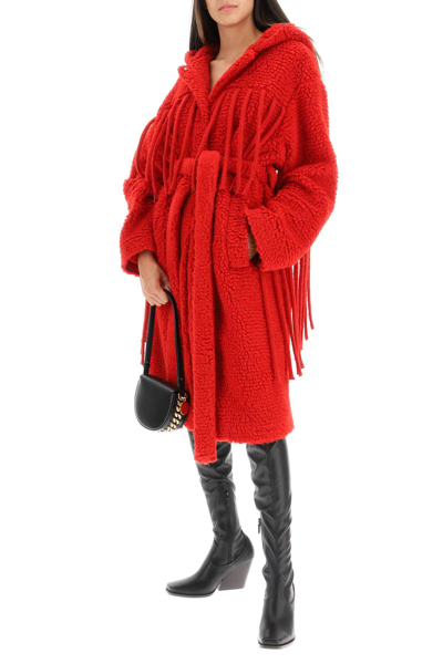 Shop Stella Mccartney Fringed Teddy Coat In Red