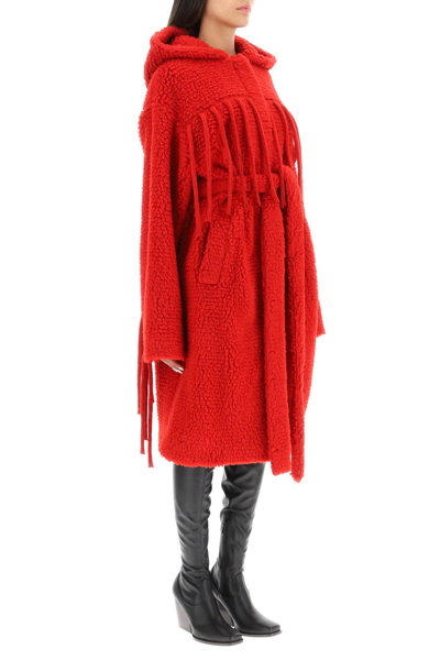 Shop Stella Mccartney Fringed Teddy Coat In Red