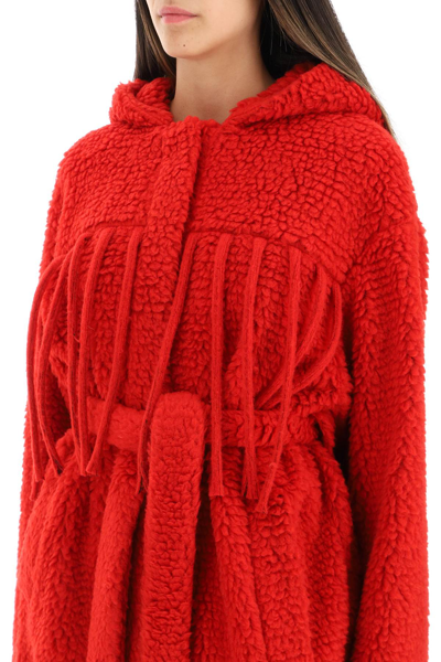 Shop Stella Mccartney Fringed Teddy Coat In Red