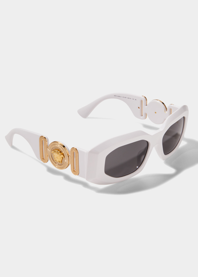 Shop Versace Medusa Oval Plastic Sunglasses In White