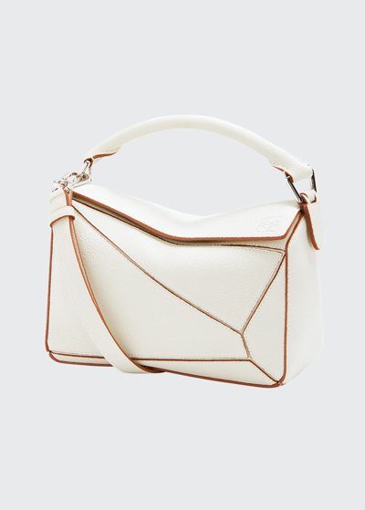 Shop Loewe Puzzle Calfskin Small Satchel In Soft White
