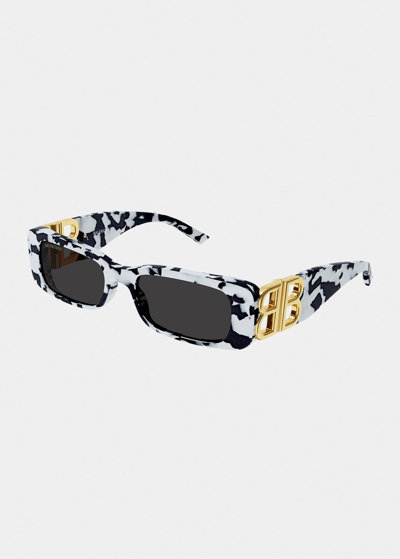 Shop Balenciaga Logo Rectangle Acetate Sunglasses In 005 Black/white