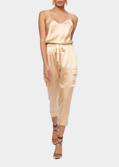 Shop Cami Nyc Carmen Cropped Silk Cargo Pants In Soy