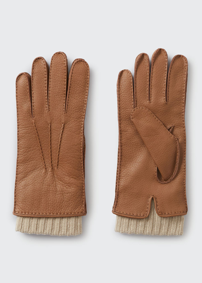 Shop Loro Piana Men's Guanto Leather Gloves In H027 Very Dark Br