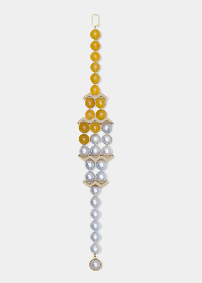 Shop Yutai Modular Bracelet With Yellow Sapphires And Pearls In Yg