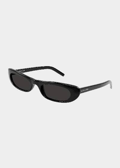 Shop Saint Laurent Slim Oval Acetate Sunglasses In 001 Black