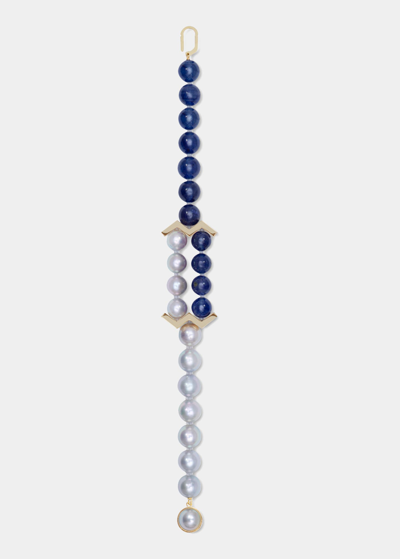 Shop Yutai Modular Bracelet With Blue Sapphires And Pearls In Yg