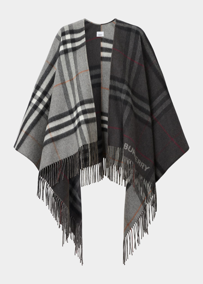 Shop Burberry Giant Check Logo Cashmere-blend Cape In Grey Charcoal