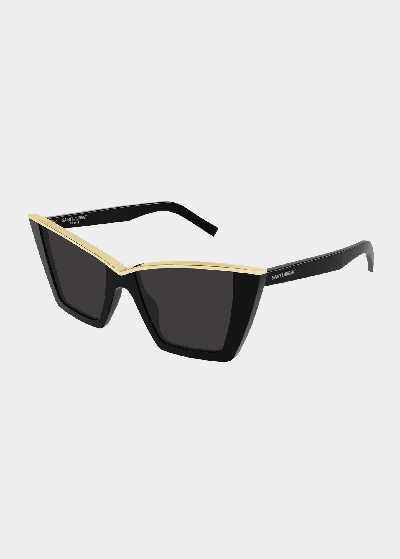 Shop Saint Laurent Golden Brow Acetate Cat-eye Sunglasses In 001 Black