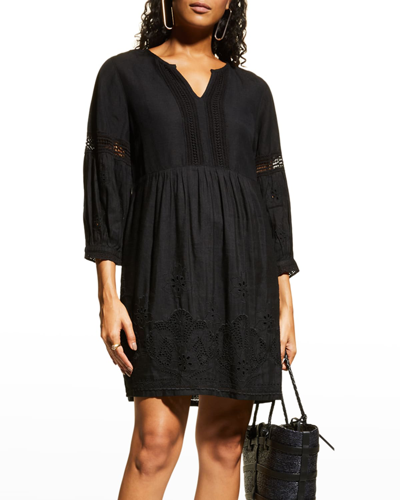 Shop Tommy Bahama St. Lucia Split-neck Dress W/ Lace In Black