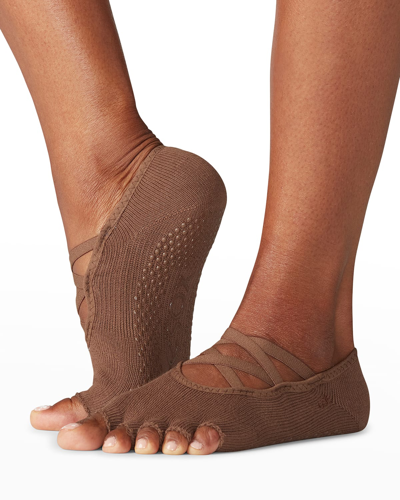 Shop Toesox Elle Hermosa Strappy Half-toe Grip Socks In Natural