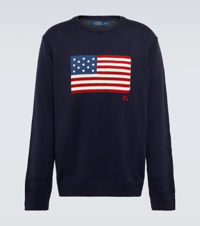 Shop Polo Ralph Lauren Intarsia Cotton Sweater In Navy