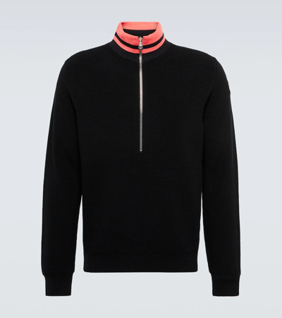 Shop Moncler Virgin Wool Half-zip Sweater In Black