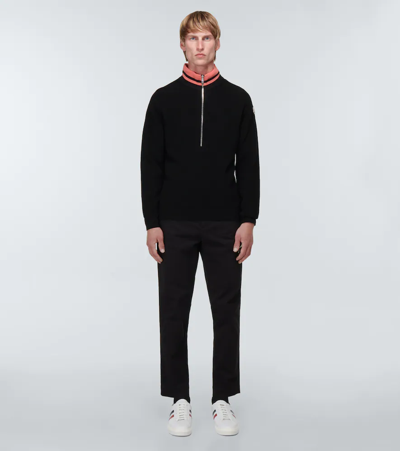 Shop Moncler Virgin Wool Half-zip Sweater In Black