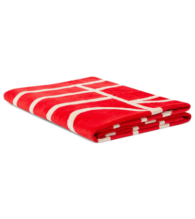 Shop Totême Monogram Cotton Jacquard Beach Towel In Red/sand
