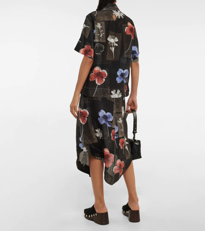 Shop Ganni Floral-printed Linen And Silk Shirt In Flowers Black