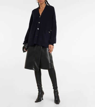 Extreme Cashmere Tokyo Cashmere Drop Shoulder Ribbed Cardigan In Navy