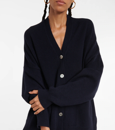 Extreme Cashmere Tokyo Cashmere Drop Shoulder Ribbed Cardigan In Navy