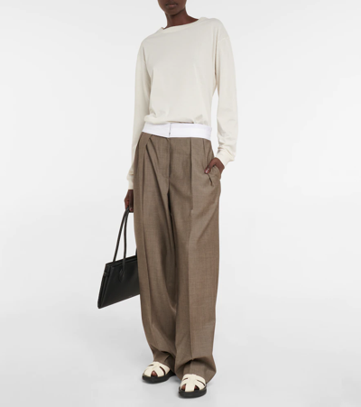 Shop The Row Milla Wool And Mohair Pants In Camel/black