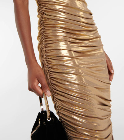 Shop Norma Kamali Diana One-shoulder Lamé Midi Dress In Gold
