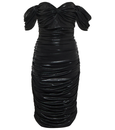 Shop Norma Kamali Walter Off-shoulder Lamé Minidress In Black