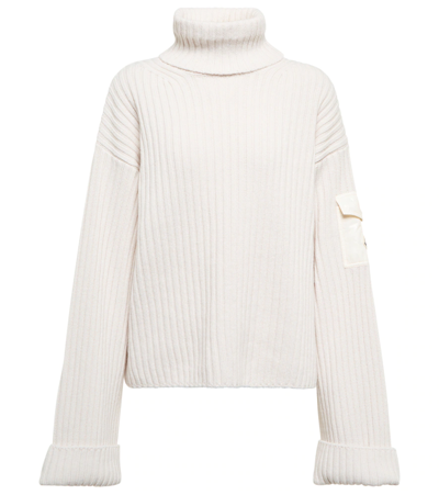 Moncler Shell-trimmed Ribbed Wool Turtleneck Sweater In White