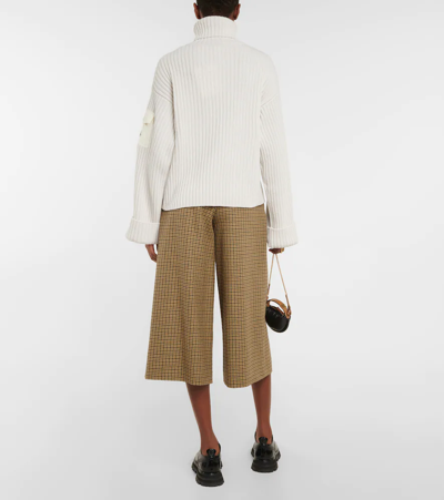 Moncler Shell-trimmed Ribbed Wool Turtleneck Sweater In White