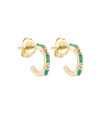 Shop Suzanne Kalan 18kt Gold Earrings With Emeralds And Diamonds