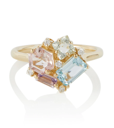 Shop Suzanne Kalan Amalfi 14kt Gold Ring With Diamonds, Topaz, Peridot And Amethyst In Multicoloured