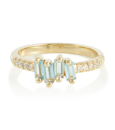 Suzanne Kalan 14kt Gold Ring With Diamonds And Topaz In Gold