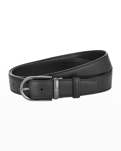 Shop Montblanc Men's Round Buckle Leather Belt In Black