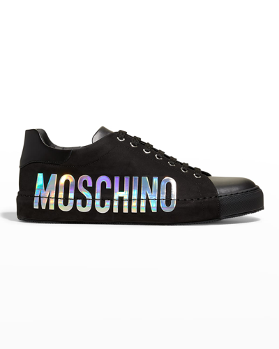 Shop Moschino Men's Iridescent-logo Low-top Sneakers In Black Multi