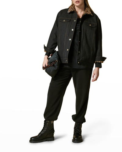 Shop Marina Rinaldi Plus Size Nabucco Reversible Denim Jacket In Black