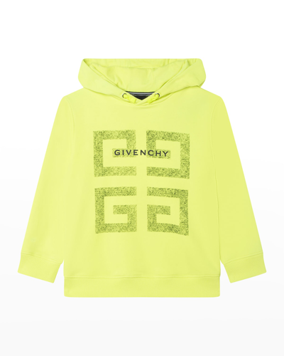 Shop Givenchy Boy's Logo-print Hoodie In Neon Yellow