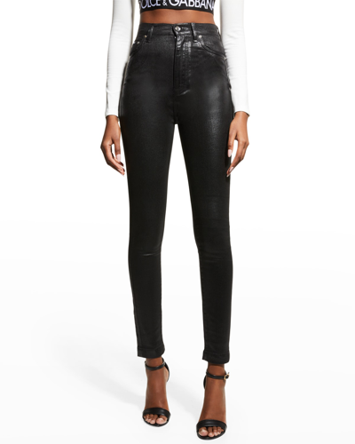 Shop Dolce & Gabbana Grace Skinny-leg Waxed Denim Jeans In Black