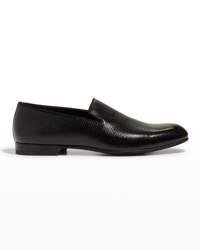 Giorgio Armani Men's Textured Formal Smoking Slippers In Black