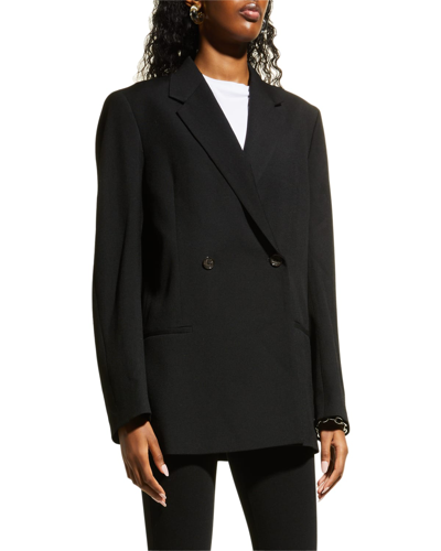 Shop Totême Double-breasted Vent Wool Blazer Jacket In Black