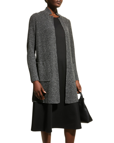 Shop Eileen Fisher Open-front Textured Silk Noil Cardigan In Charcoal