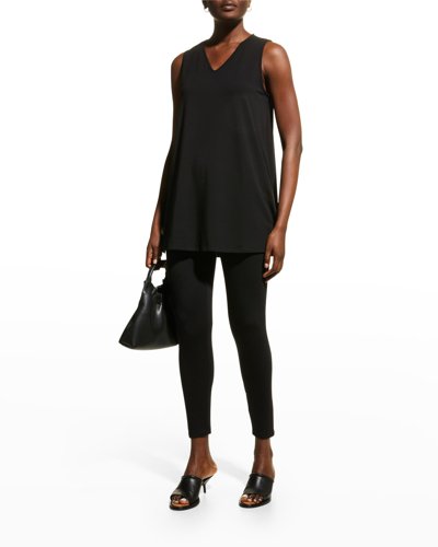 Shop Eileen Fisher High-rise Cropped Terry Leggings In Black