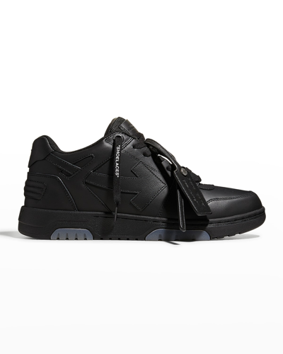 Shop Off-white Men's Out Of Office Leather Low-top Sneakers In Black Black