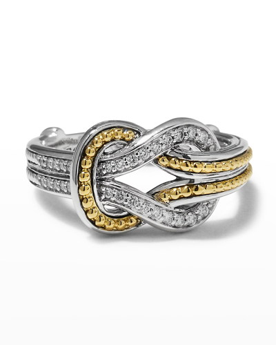 Shop Lagos Newport 18k Gold Diamond Knot Ring In Silver