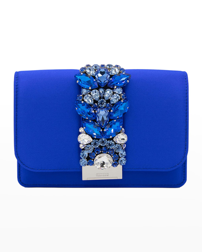 Shop Gedebe Cliky Embellished Satin Crossbody Bag In Satin Bluette