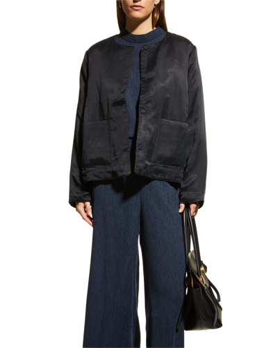 Shop Eileen Fisher Sandwashed Padded Snap-front Jacket In Black