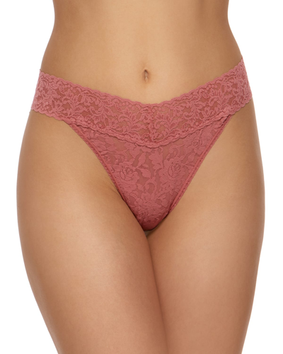 Shop Hanky Panky Stretch Lace Traditional-rise Thong In Light Pink