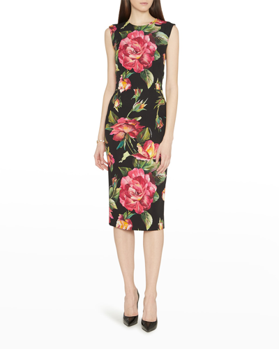 Shop Dolce & Gabbana Floral-print Silk Charmeuse Midi Dress In Blkprtback