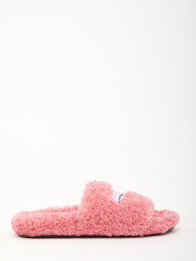 Shop Balenciaga Furry Slide Sandals In Pink