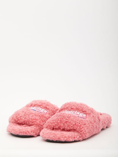 Shop Balenciaga Furry Slide Sandals In Pink