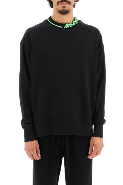 Shop Msgm Branded Neckline Sweatshirt In Multicolor