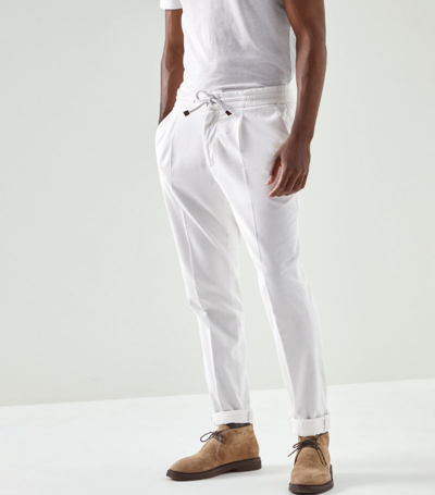 Shop Brunello Cucinelli Cotton Drawstring Trousers In White