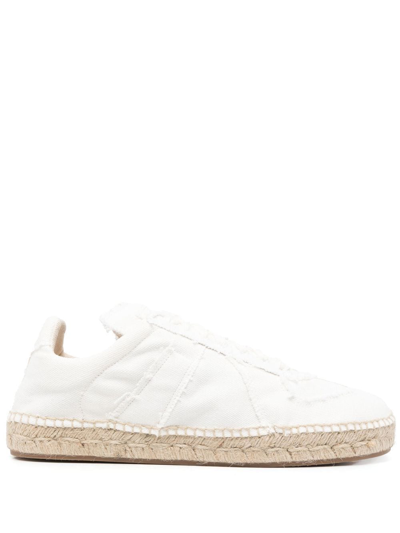 Shop Maison Margiela Lace-up Frayed Sneakers In White
